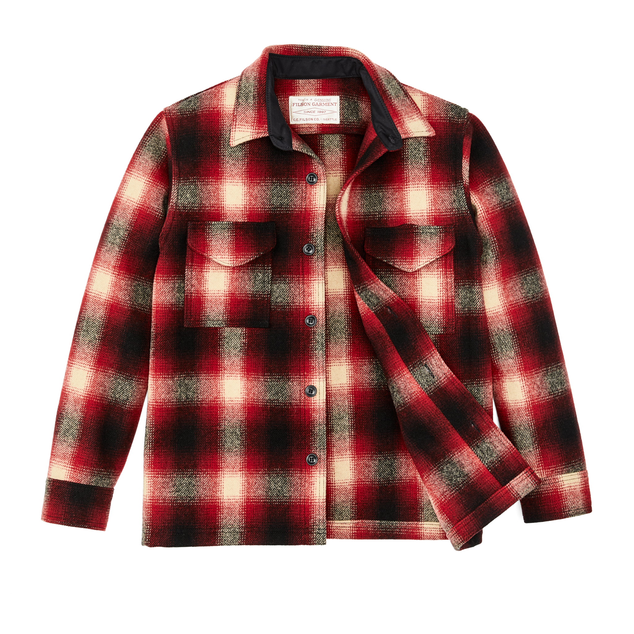 Mackinaw Wool Jac-shirt - Red / Black Ombre Plaid - Image 3